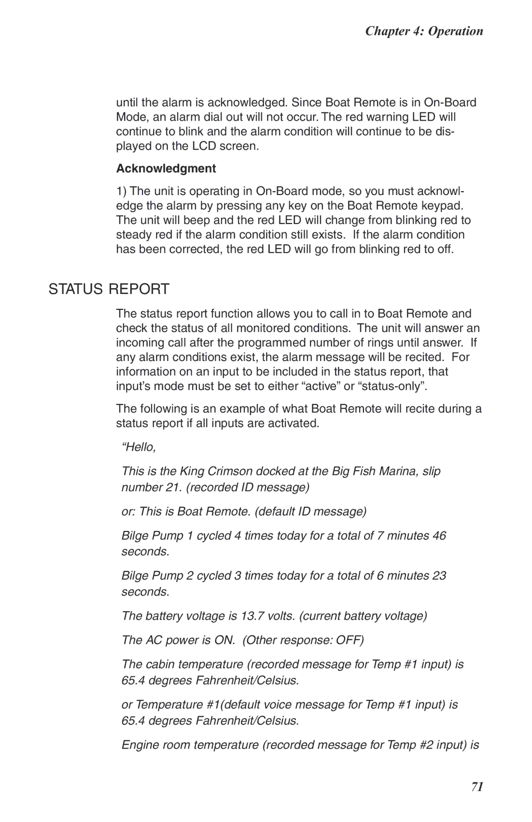 Phonetics Boat Remote user manual Status Report 