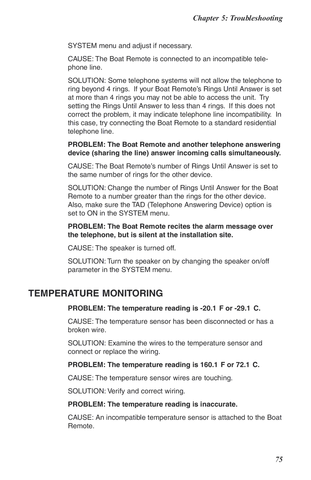 Phonetics Boat Remote Problem The temperature reading is -20.1F or -29.1C, Problem The temperature reading is inaccurate 