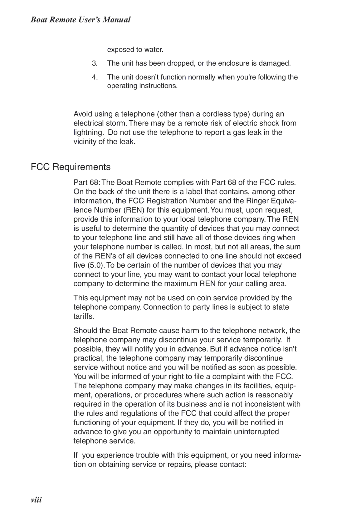 Phonetics Boat Remote user manual FCC Requirements, Viii 