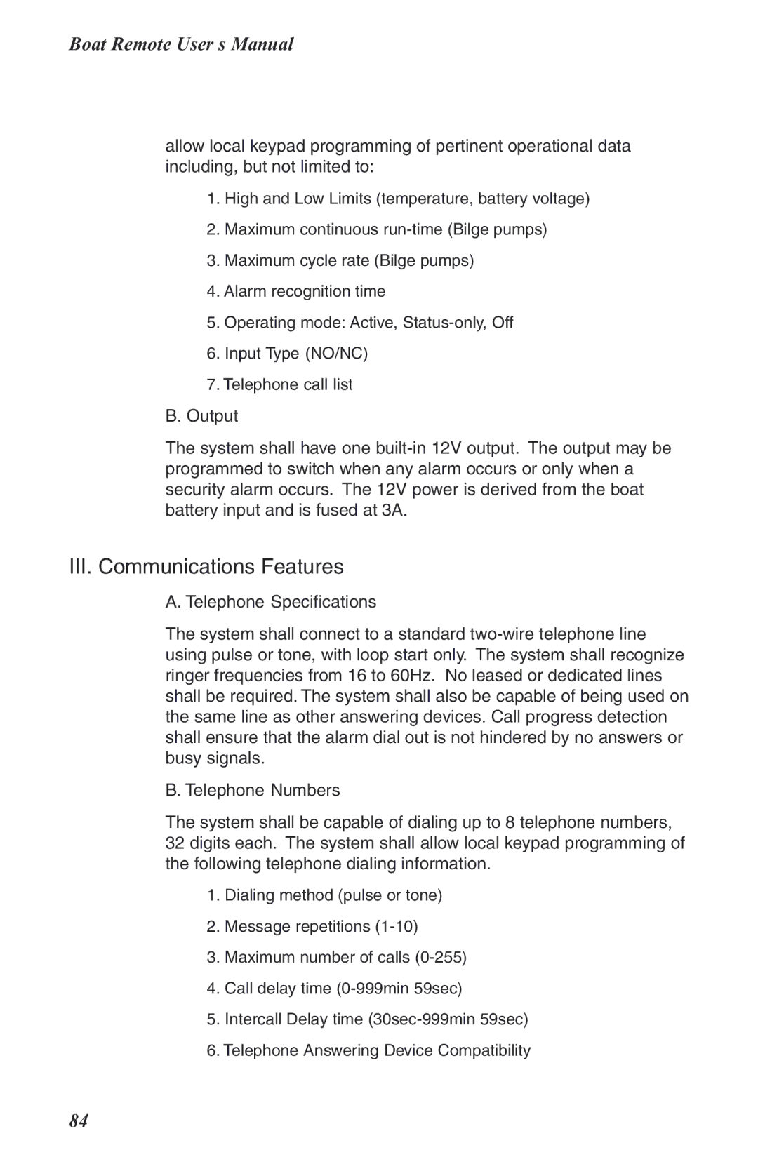 Phonetics Boat Remote user manual III. Communications Features 