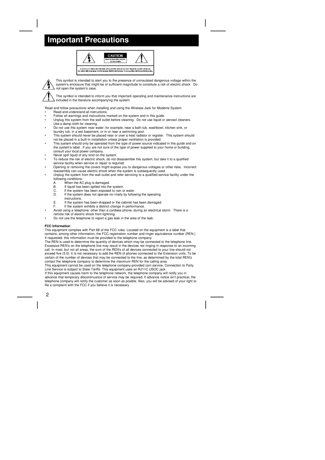 Phonex Broadband PX-441 warranty Important Precautions, FCC Information 