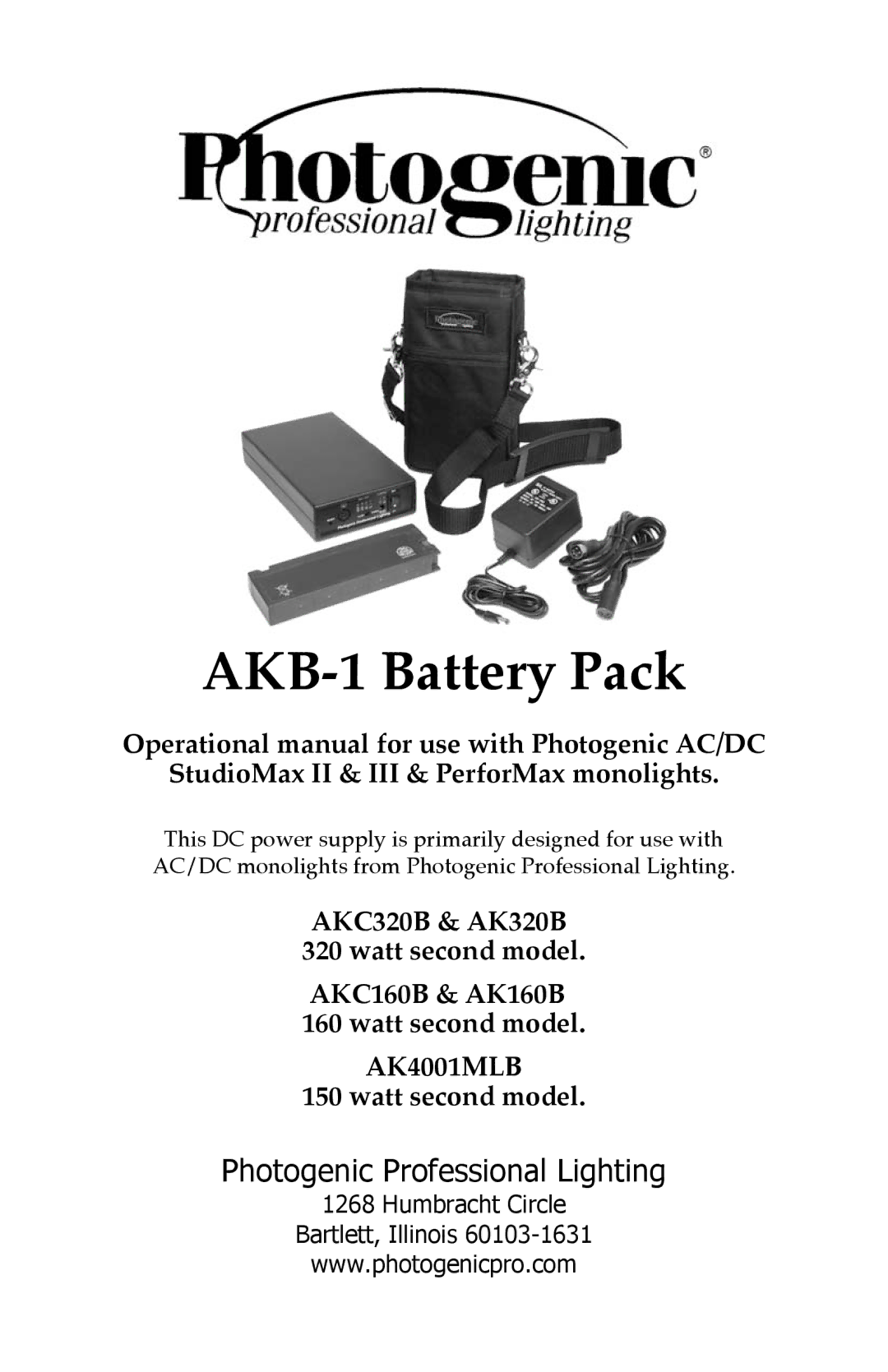 Photogenic Professional Lighting manual AKB-1 Battery Pack 