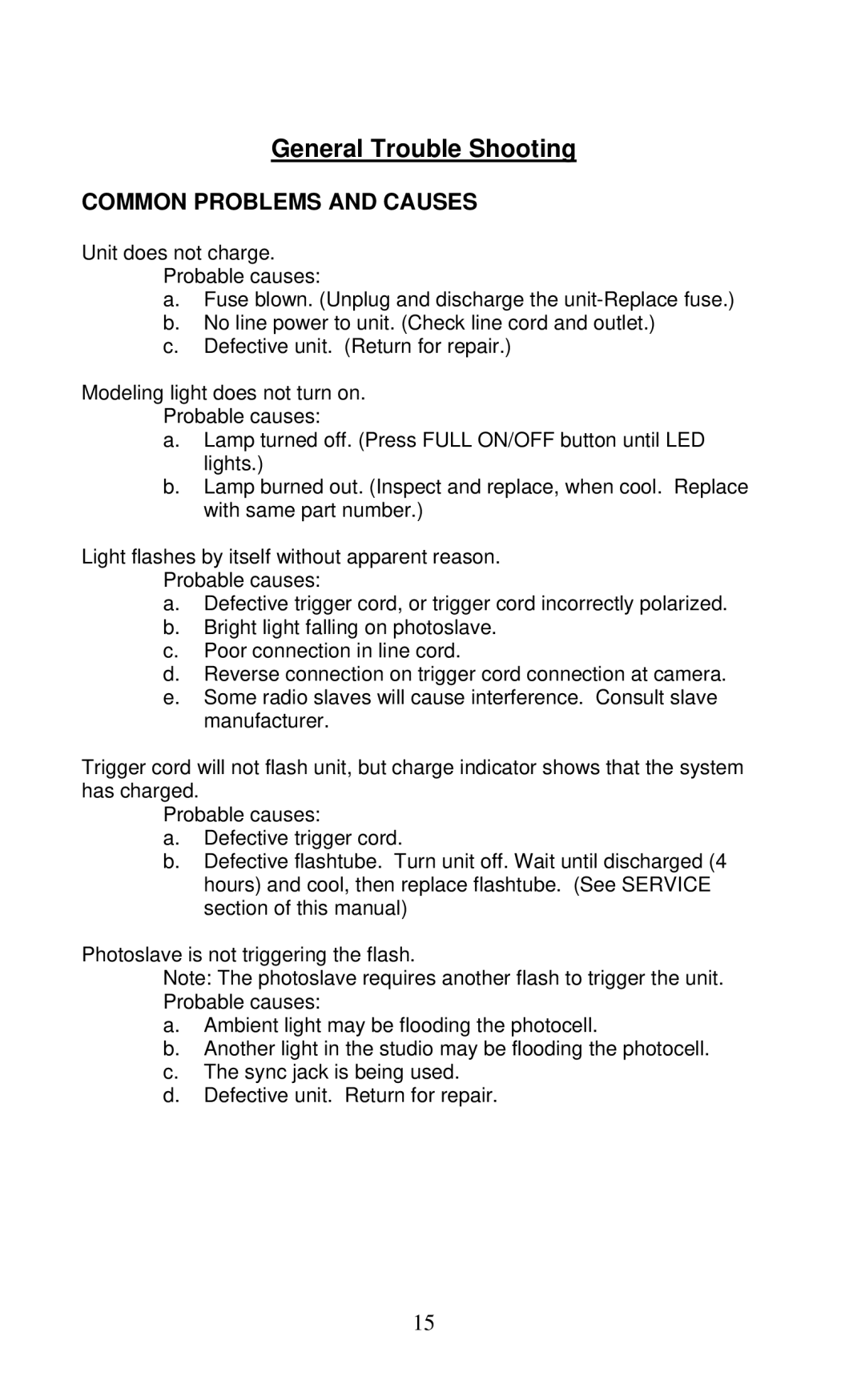 Photogenic Professional Lighting AKC320B, AKC160B manual General Trouble Shooting 