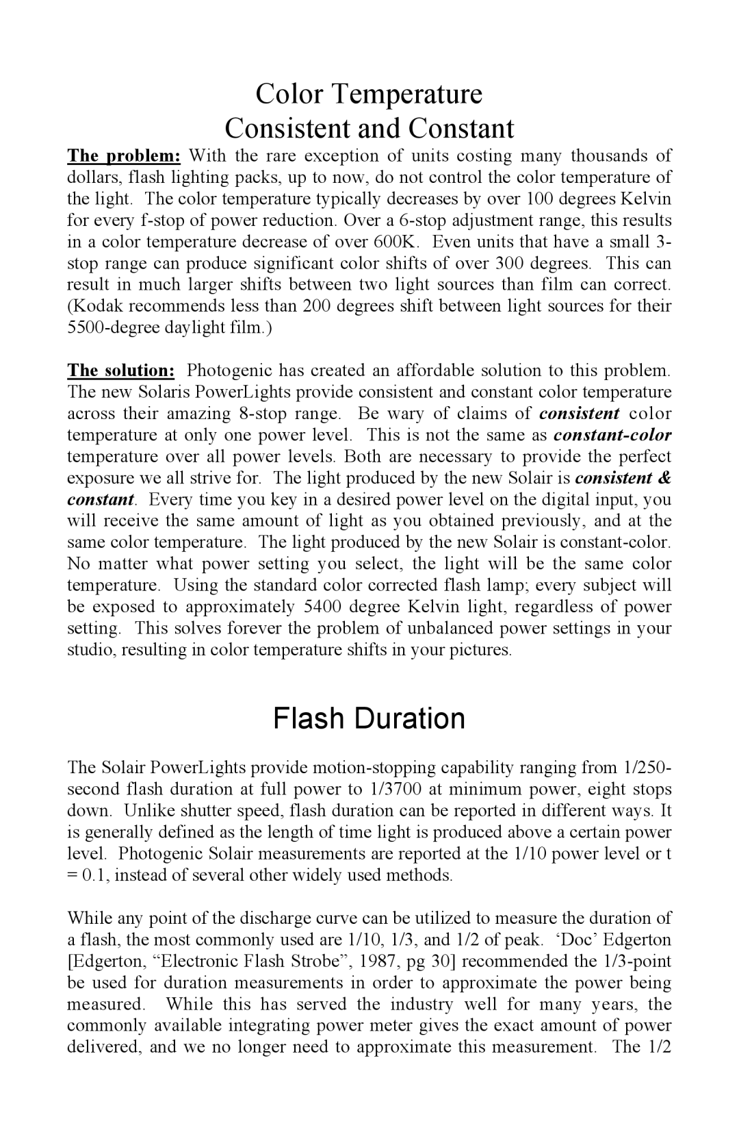 Photogenic Professional Lighting PLR500DR, PLRX500DR, PLRX1000DR, PLR1000DR manual Flash Duration 