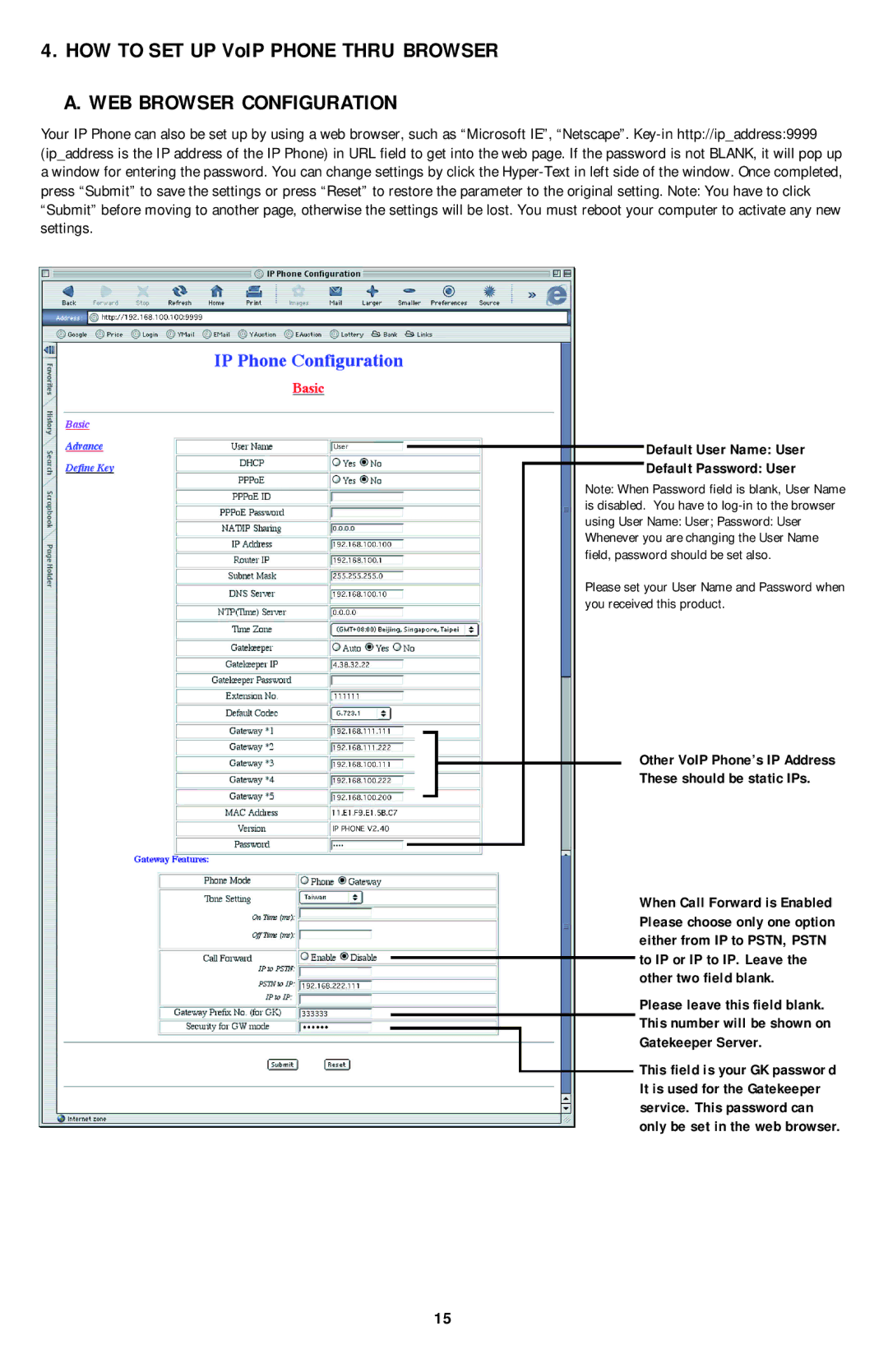 PI Manufacturing Internet Phone user manual HOW to SET UP VoIP Phone Thru Browser, WEB Browser Configuration 