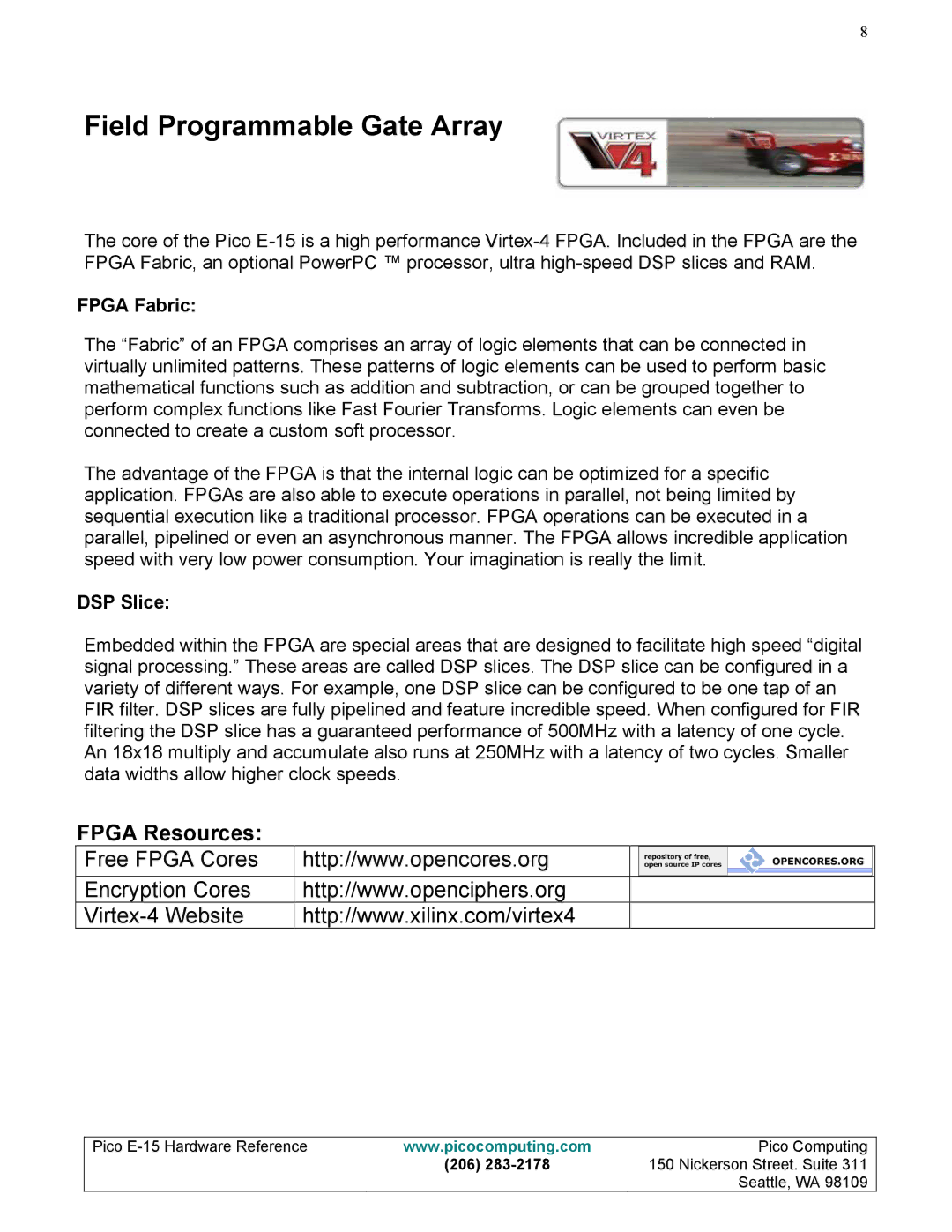 Pico Communications E-15 manual Field Programmable Gate Array 