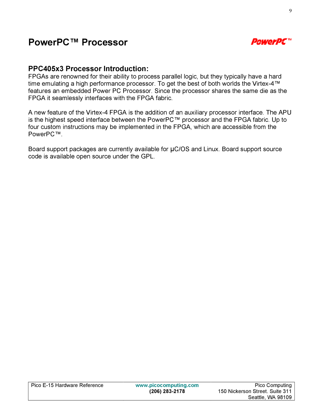 Pico Communications E-15 manual PowerPC Processor, PPC405x3 Processor Introduction 