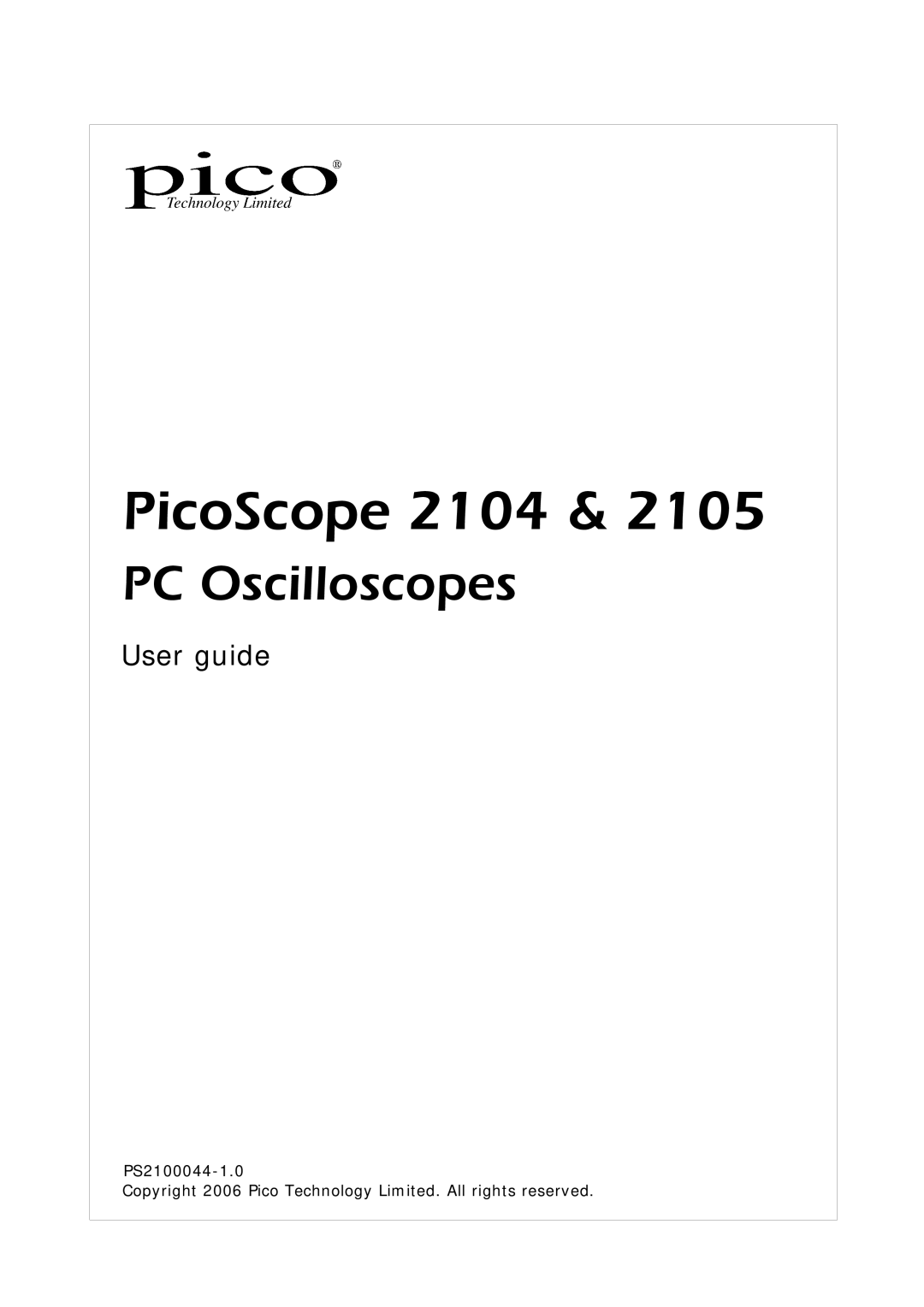 Pico Communications PicoScope 2105 manual PicoScope 2104 