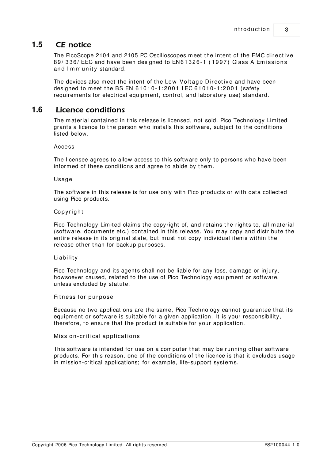 Pico Communications PicoScope 2105, PicoScope 2104 manual CE notice, Licence conditions 