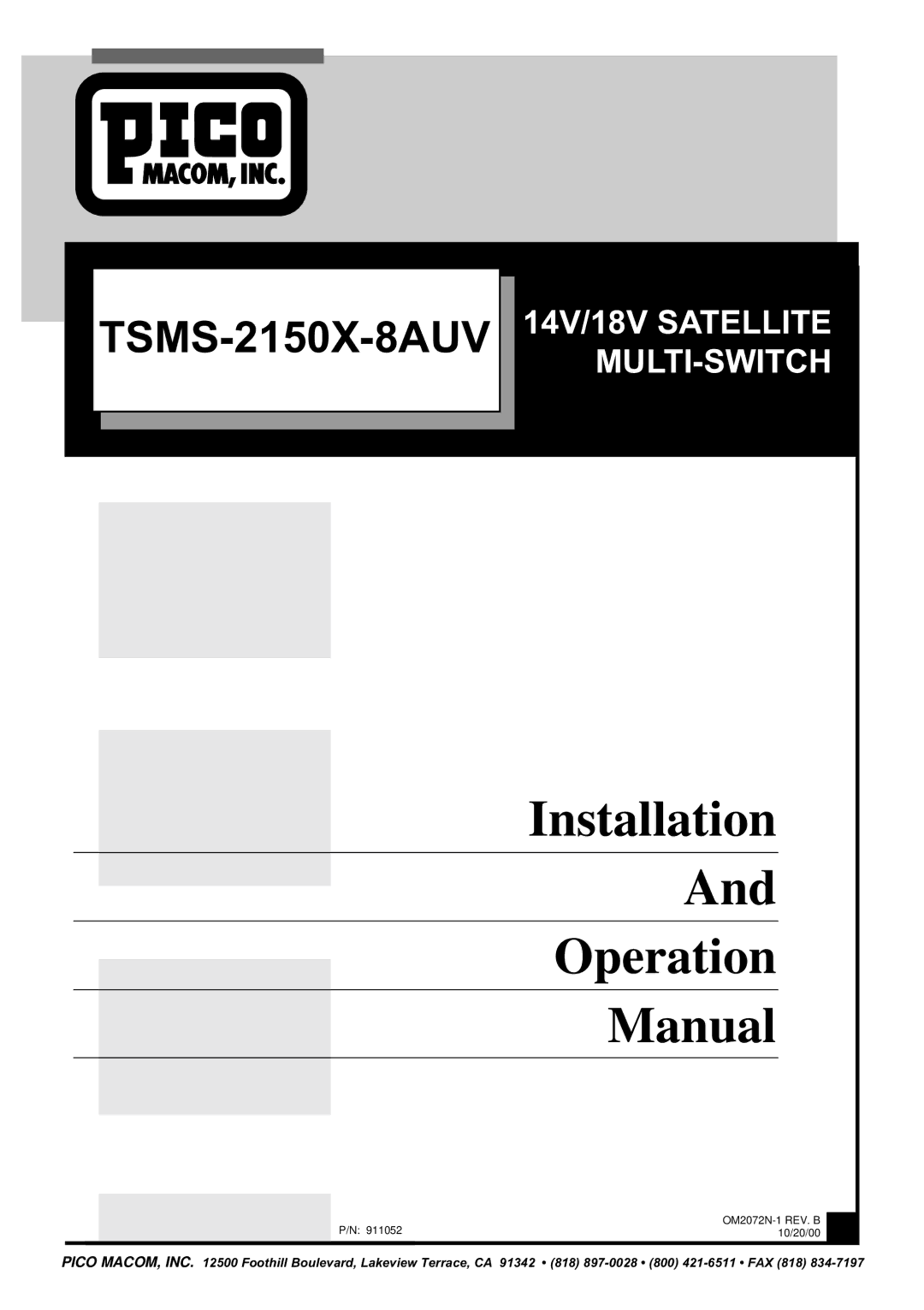 Pico Communications TSMS-2150X-8AUV operation manual Installation Operation Manual 