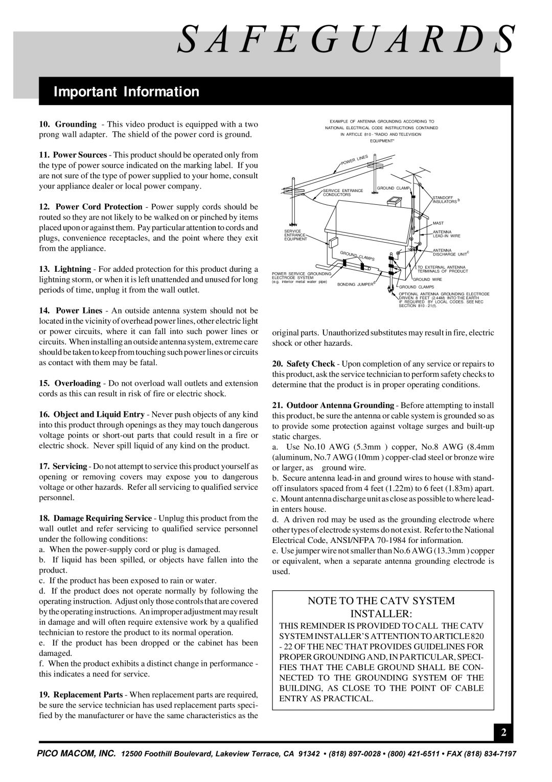 Pico Communications TSMS-2150X-8AUV operation manual Installer 