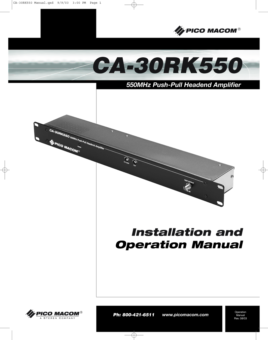 Pico Macom CA-30RK559 operation manual CA-30RK550 