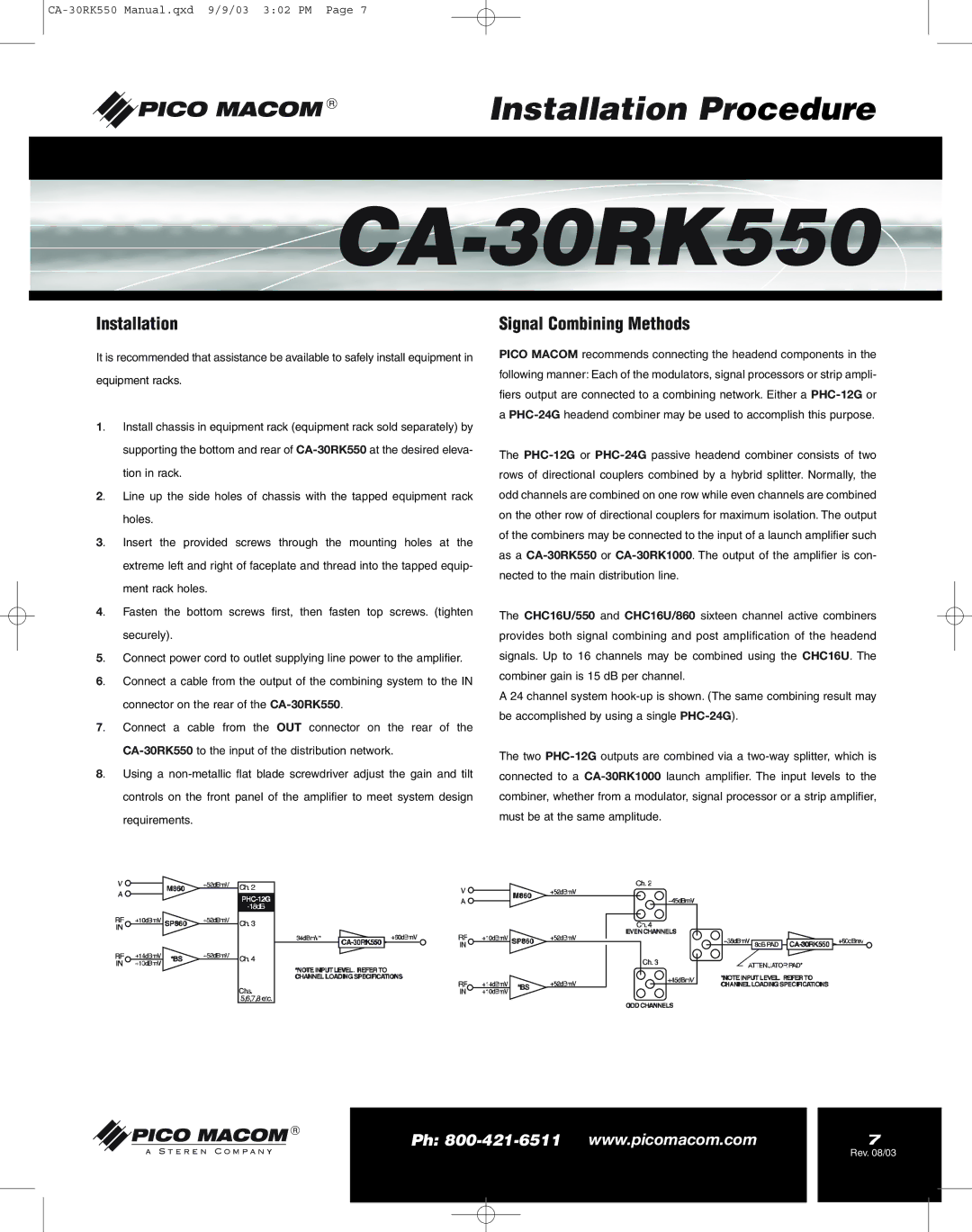 Pico Macom CA-30RK559 operation manual Installation, Signal Combining Methods 