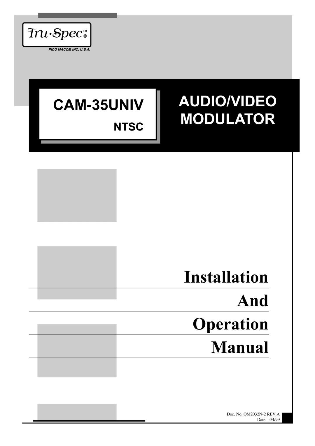 Pico Macom CAM-35UNIV operation manual Installation Operation Manual 