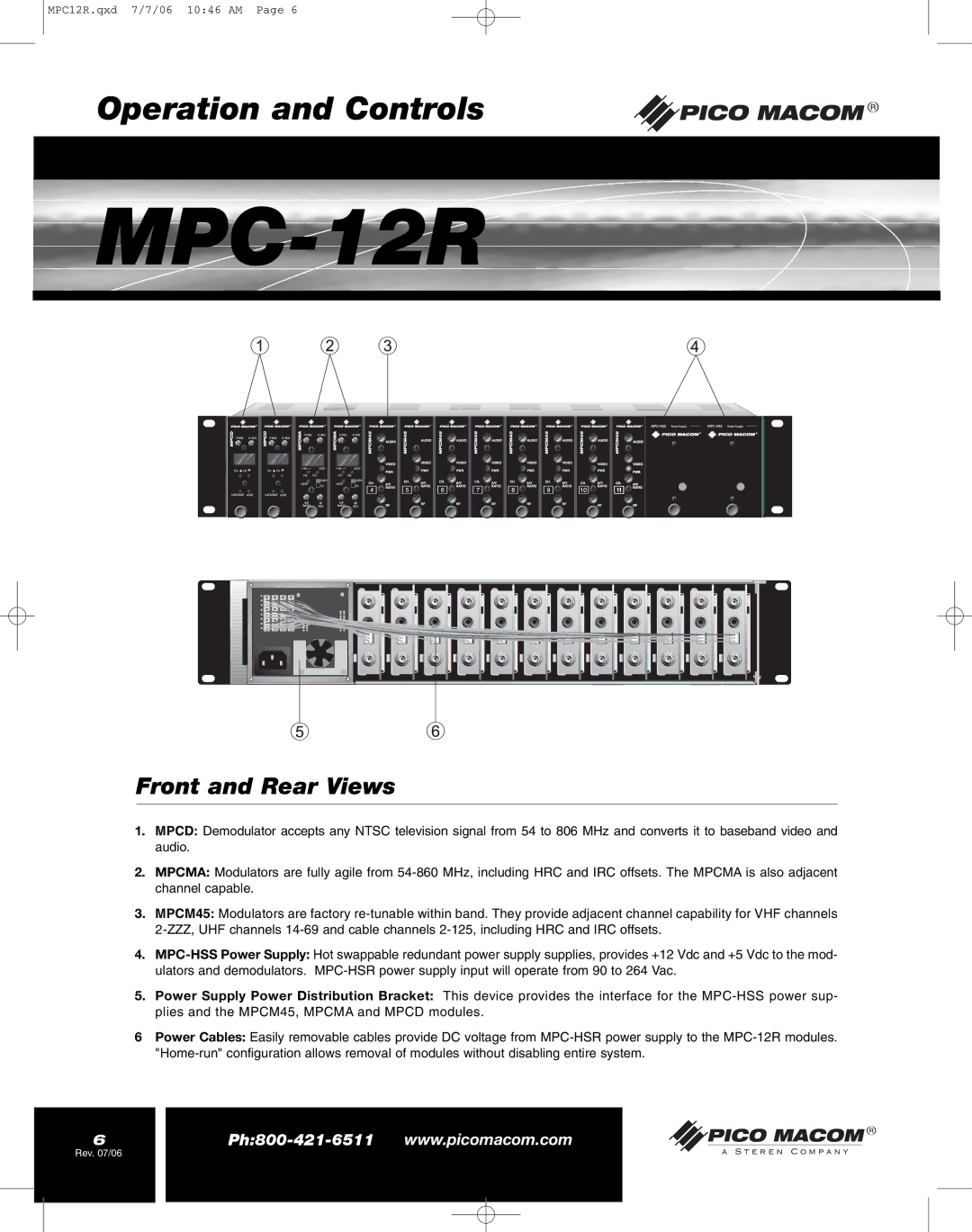 Pico Macom MPC-12R manual Front and Rear Views 