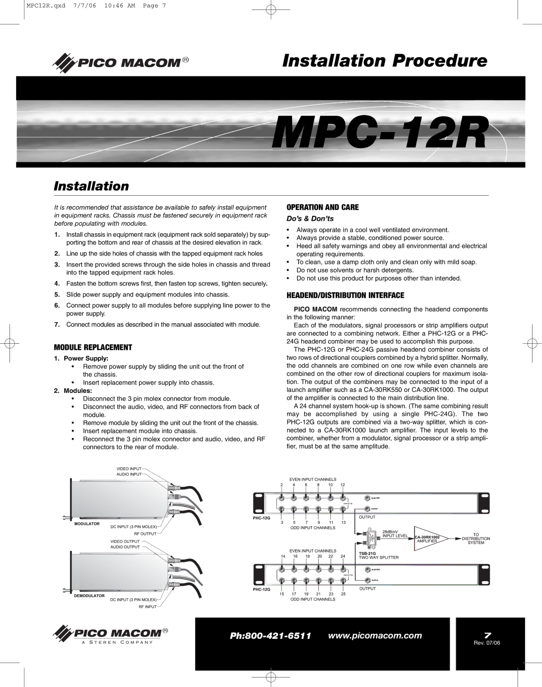 Pico Macom MPC-12R manual Installation, Power Supply, Modules 