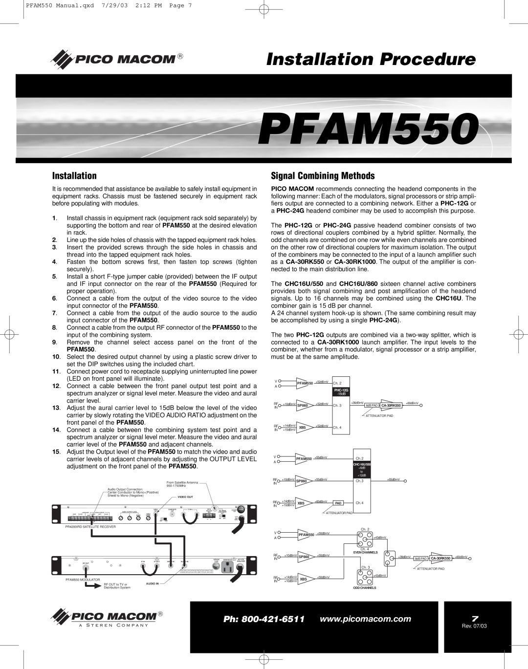 Pico Macom PFAM550 operation manual Installation Procedure, Signal Combining Methods 