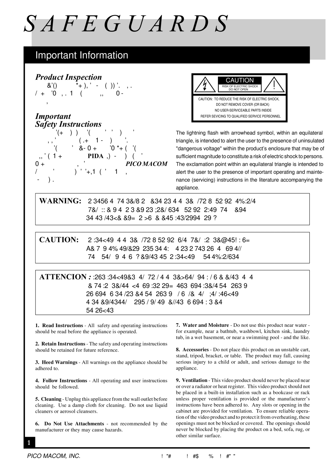 Pico Macom PIDA-750, PIDA-550, PIDA-1000 operation manual F E G U a R D S, Important Information 