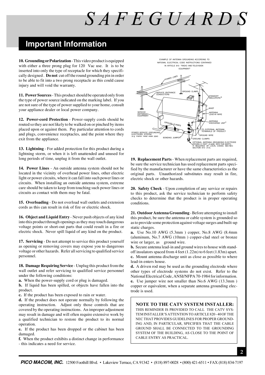 Pico Macom PIDA-550, PIDA-1000, PIDA-750 operation manual Circuits as contact with them may be fatal 