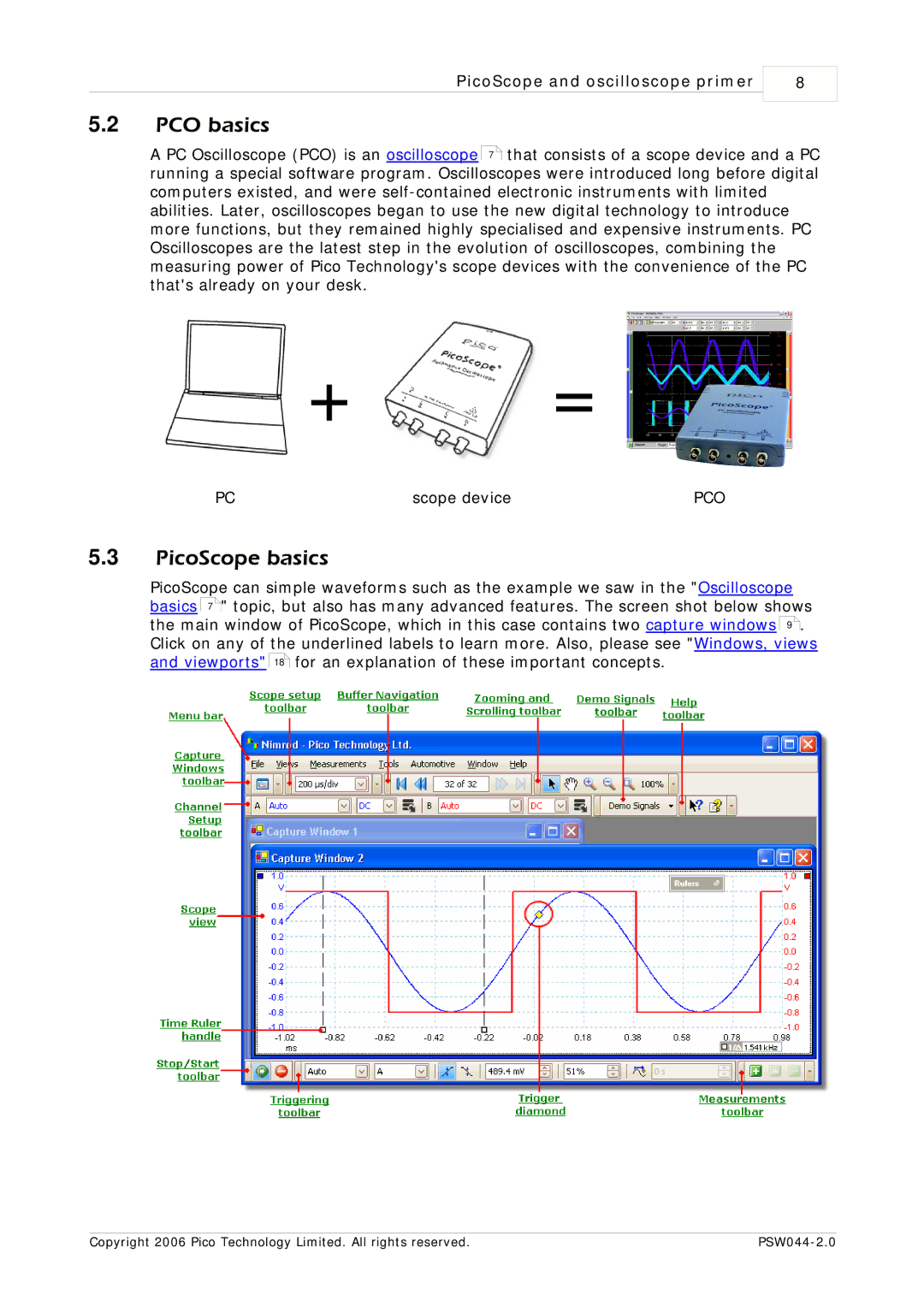 Pico Macom PSW044-2.0 manual PCO basics, PicoScope basics, PicoScope and oscilloscope primer 