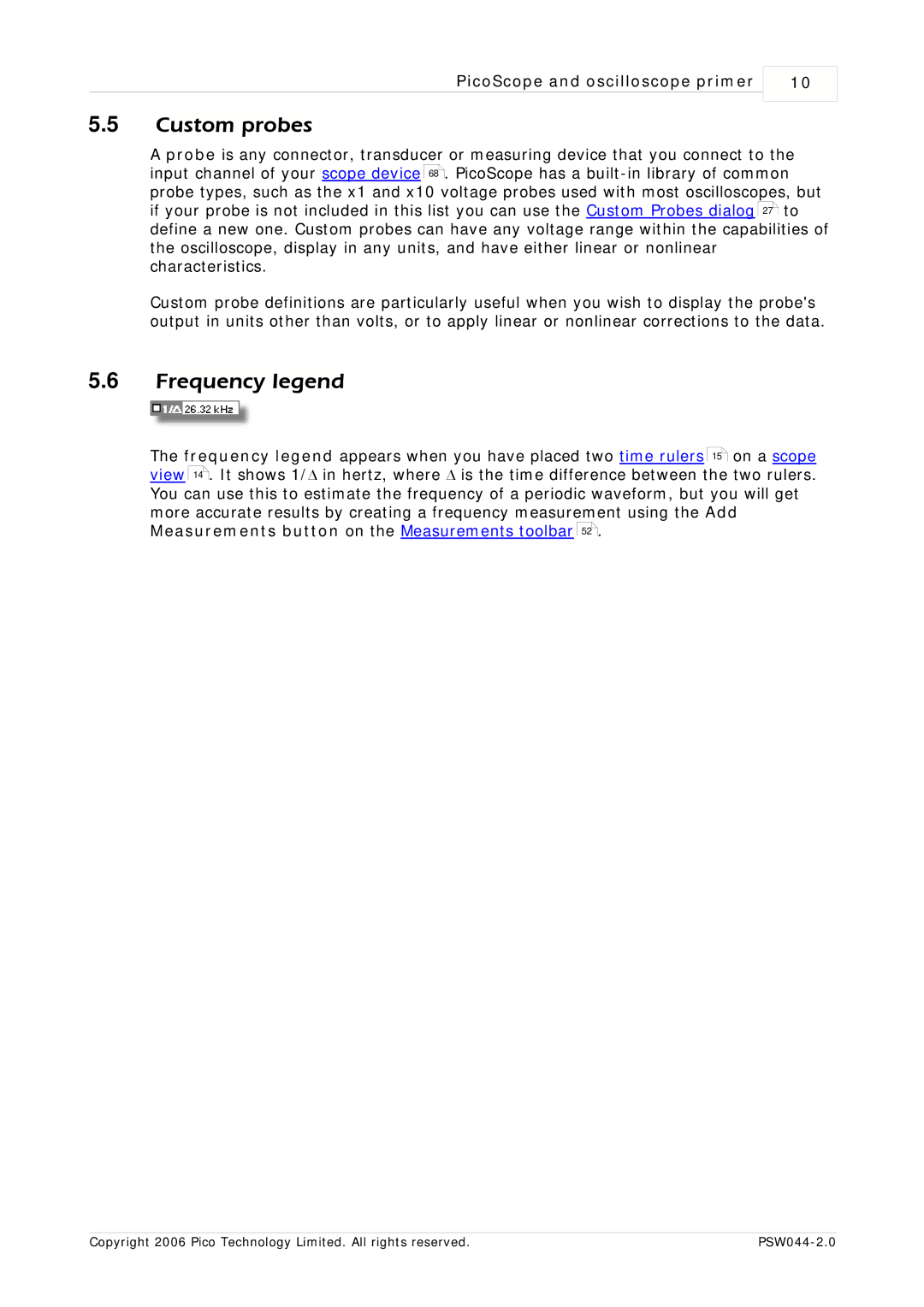 Pico Macom PSW044-2.0 manual Custom probes, Frequency legend 