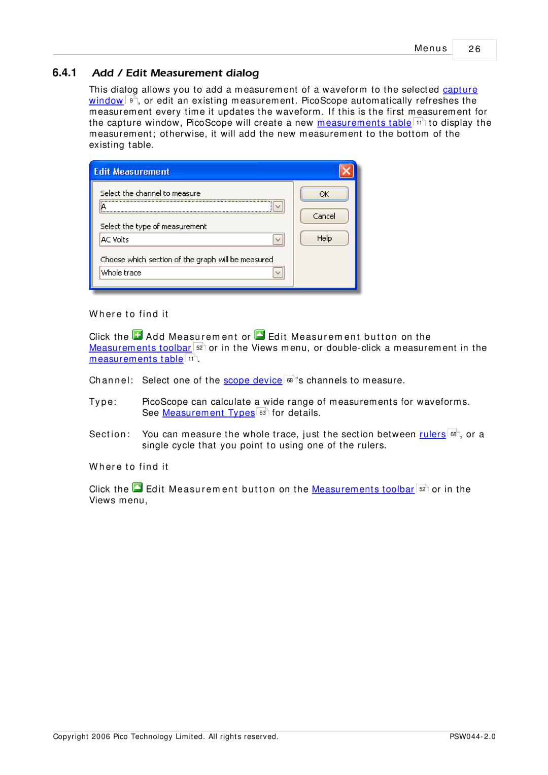 Pico Macom PSW044-2.0 manual Add / Edit Measurement dialog 