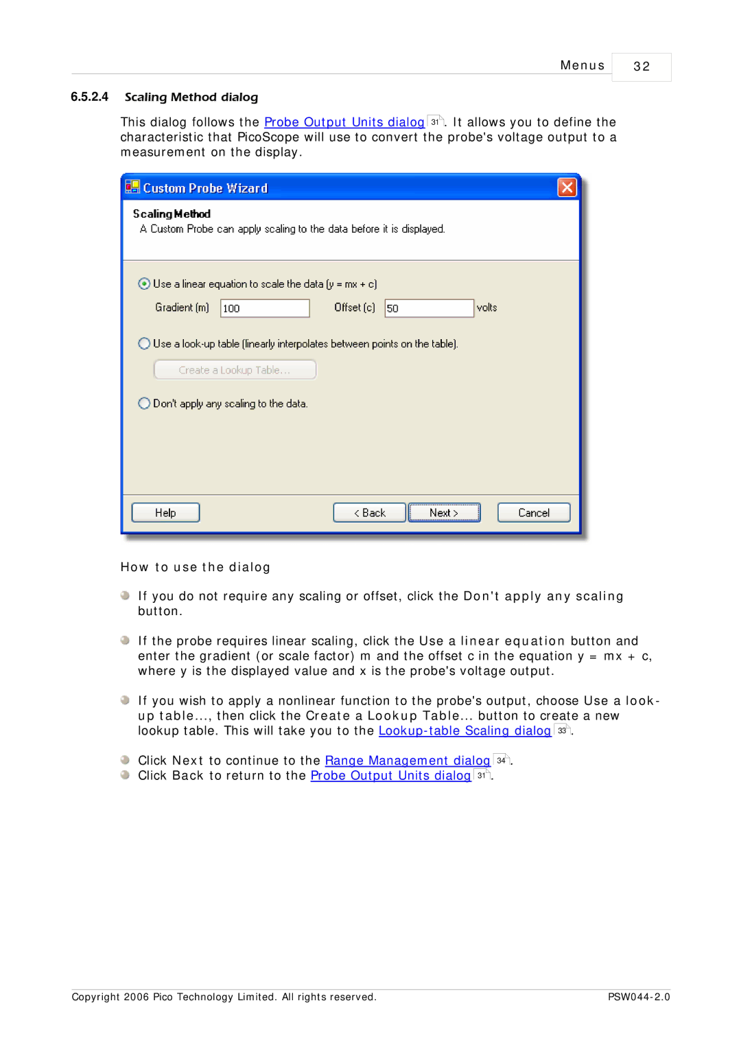 Pico Macom PSW044-2.0 manual Scaling Method dialog 
