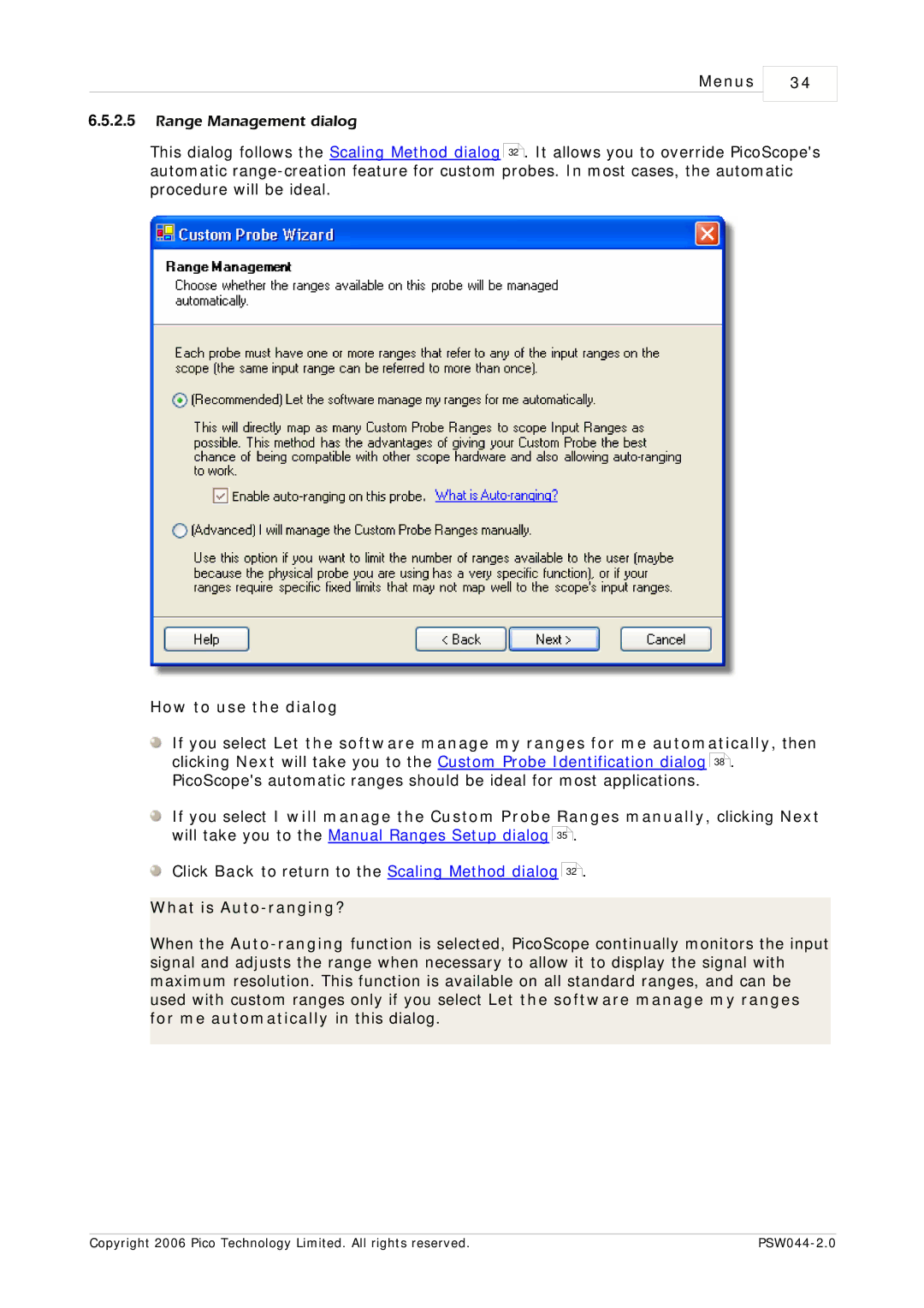 Pico Macom PSW044-2.0 manual Range Management dialog, What is Auto-ranging? 