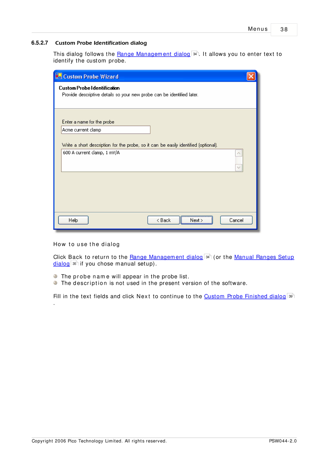 Pico Macom PSW044-2.0 manual Custom Probe Identification dialog, How to use the dialog 