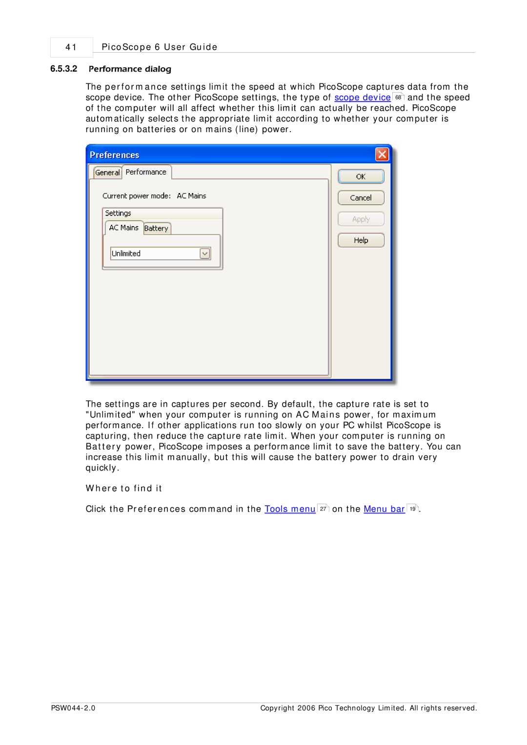 Pico Macom PSW044-2.0 manual Performance dialog 