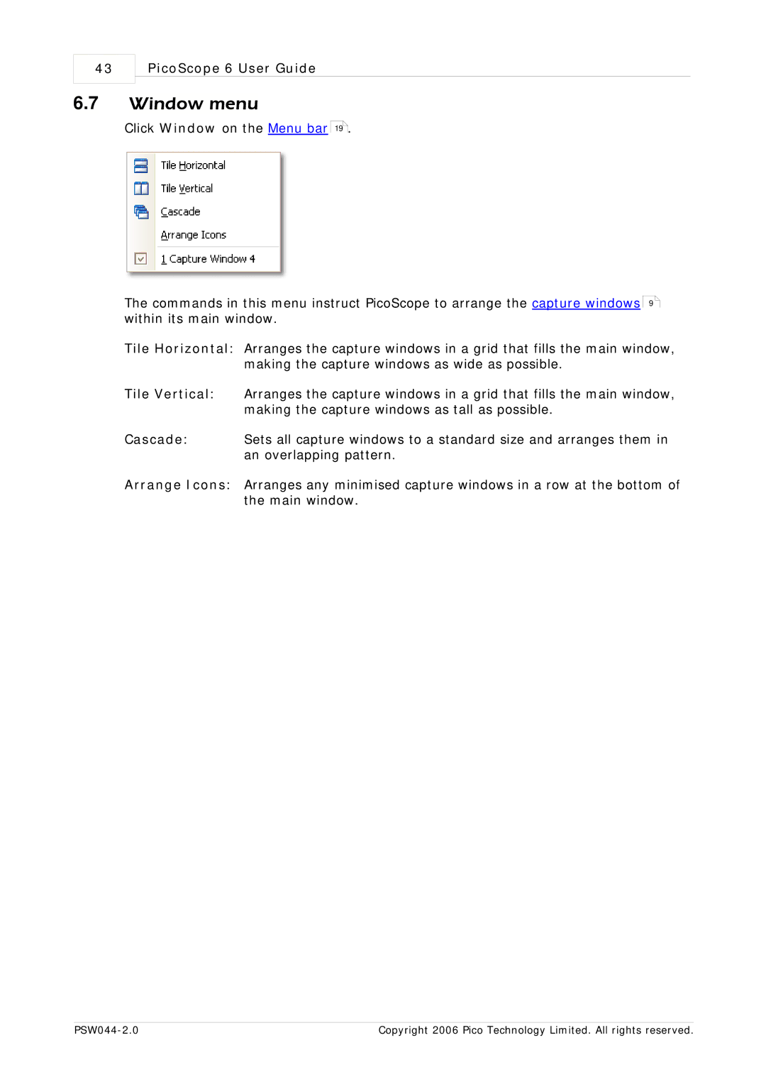 Pico Macom PSW044-2.0 manual Window menu 