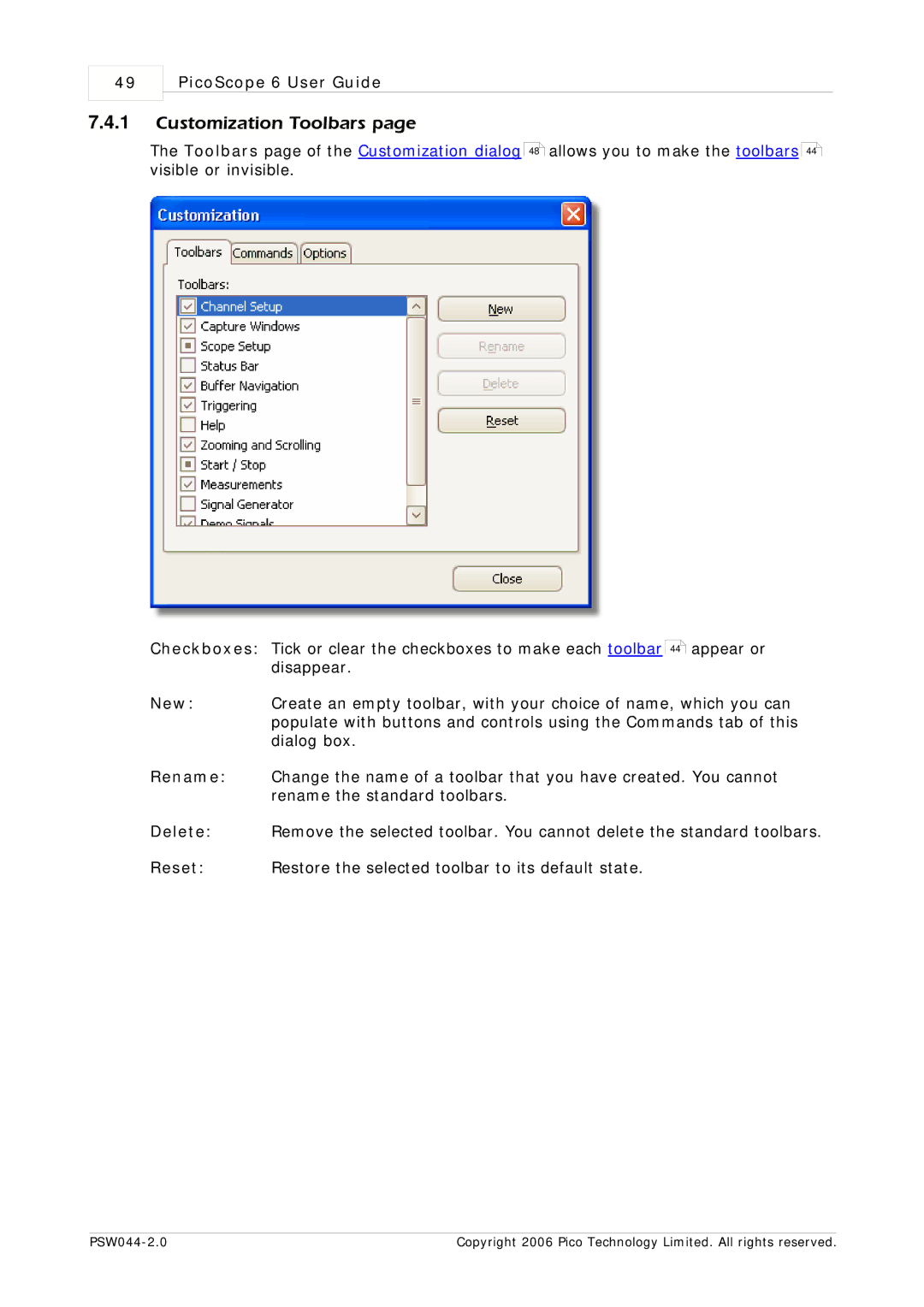 Pico Macom PSW044-2.0 manual Customization Toolbars 