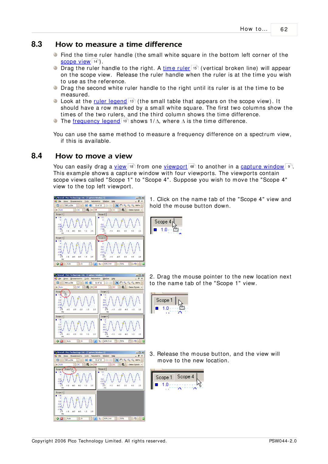 Pico Macom PSW044-2.0 manual How to measure a time difference, How to move a view 