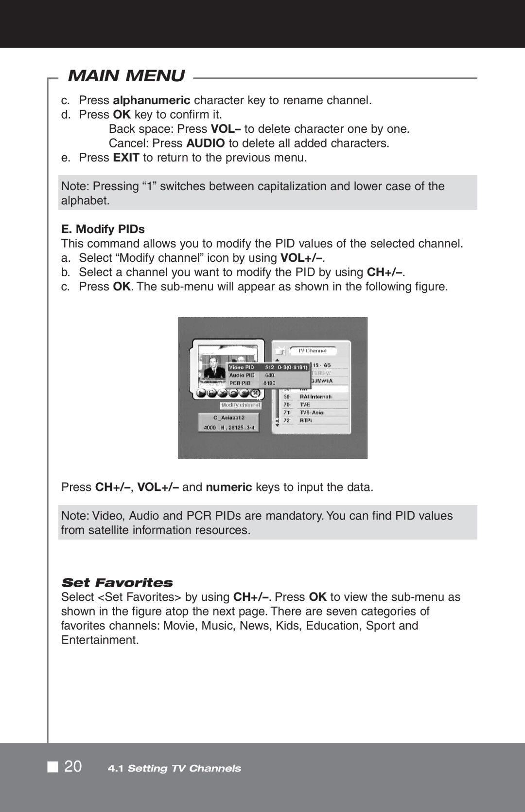 Pico Macom SIRD-FTA manual Modify PIDs, Set Favorites 