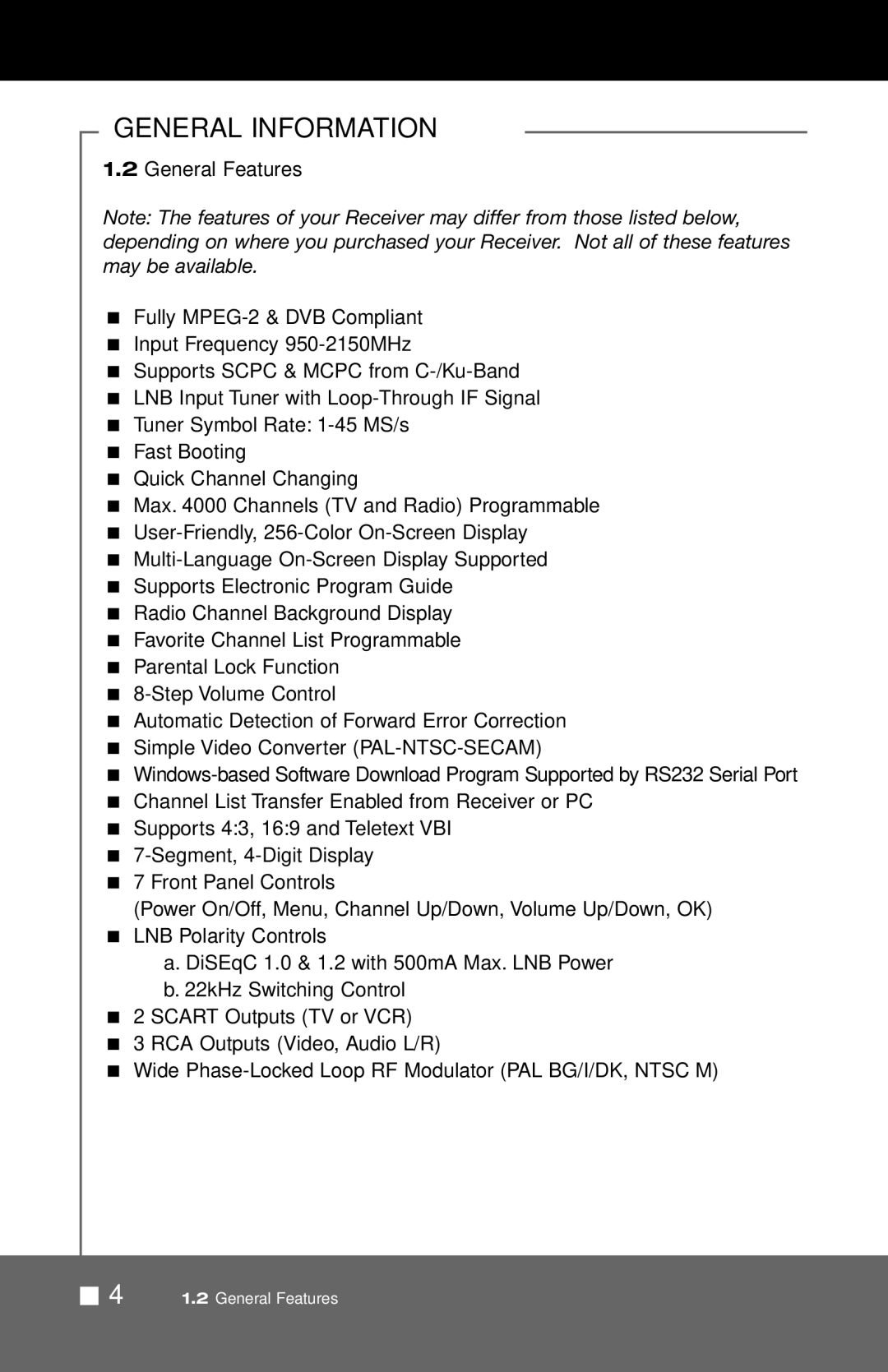 Pico Macom SIRD-FTA manual General Features 