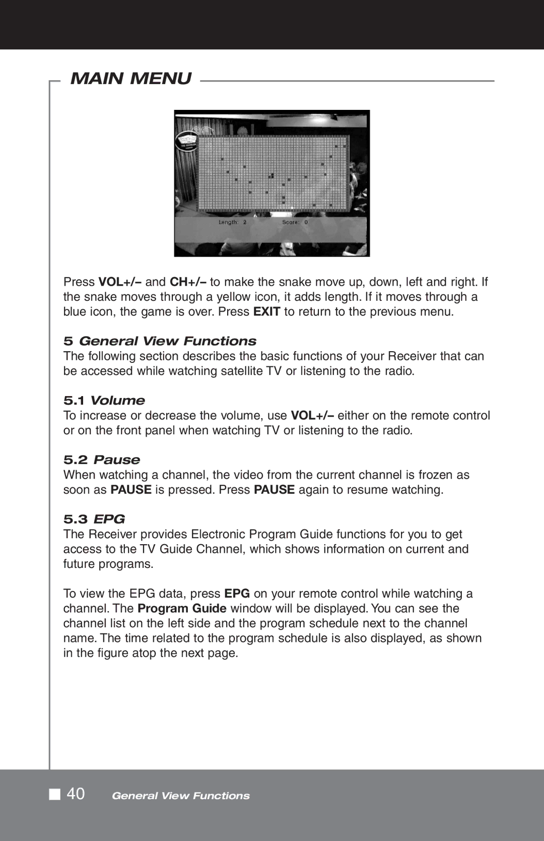 Pico Macom SIRD-FTA manual General View Functions, Volume, Pause, Epg 