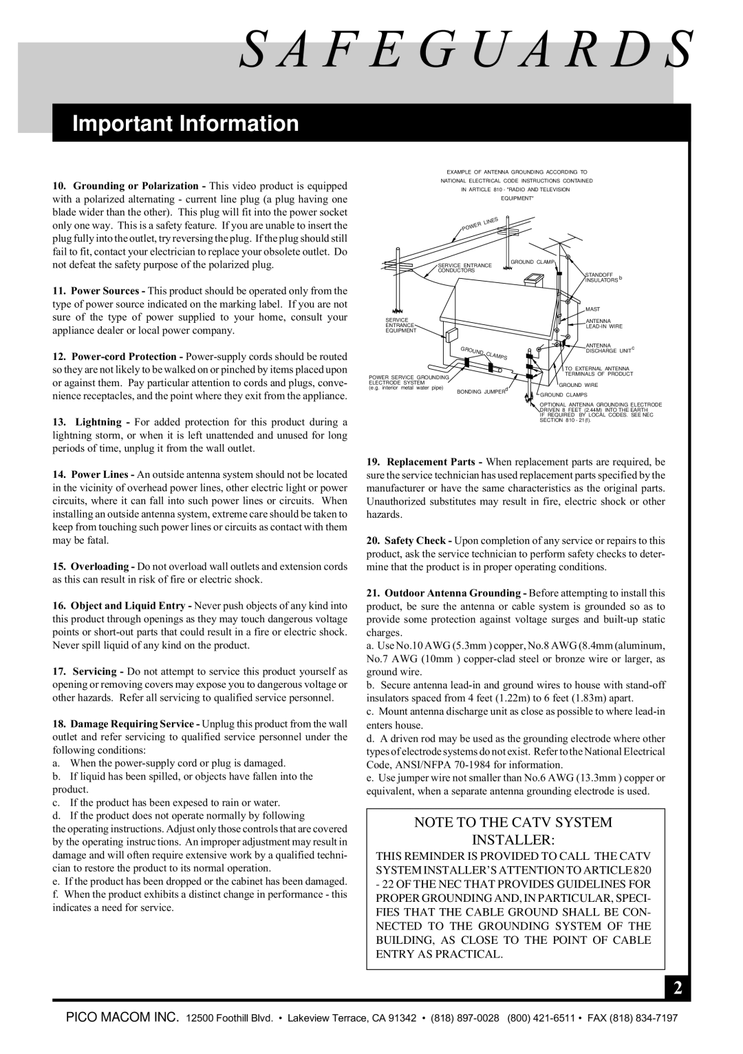 Pico Macom TA-52 operation manual Installer 