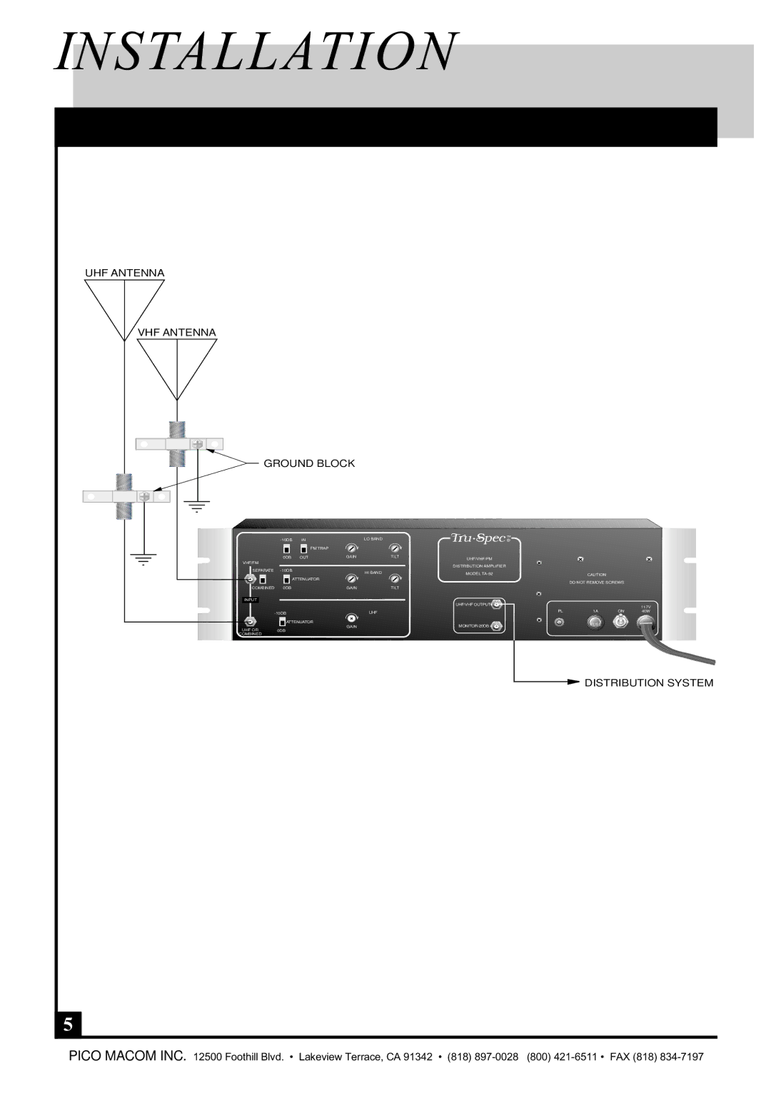 Pico Macom TA-52 operation manual Installation 