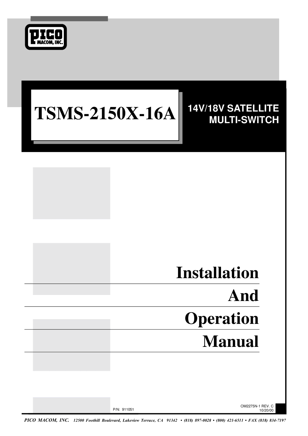 Pico Macom TSMS-16A operation manual TSMS-2150X-16A 