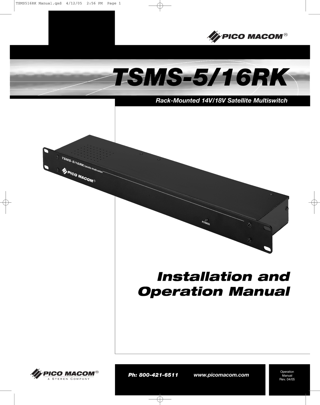 Pico Macom TSMS-5/16RK operation manual 