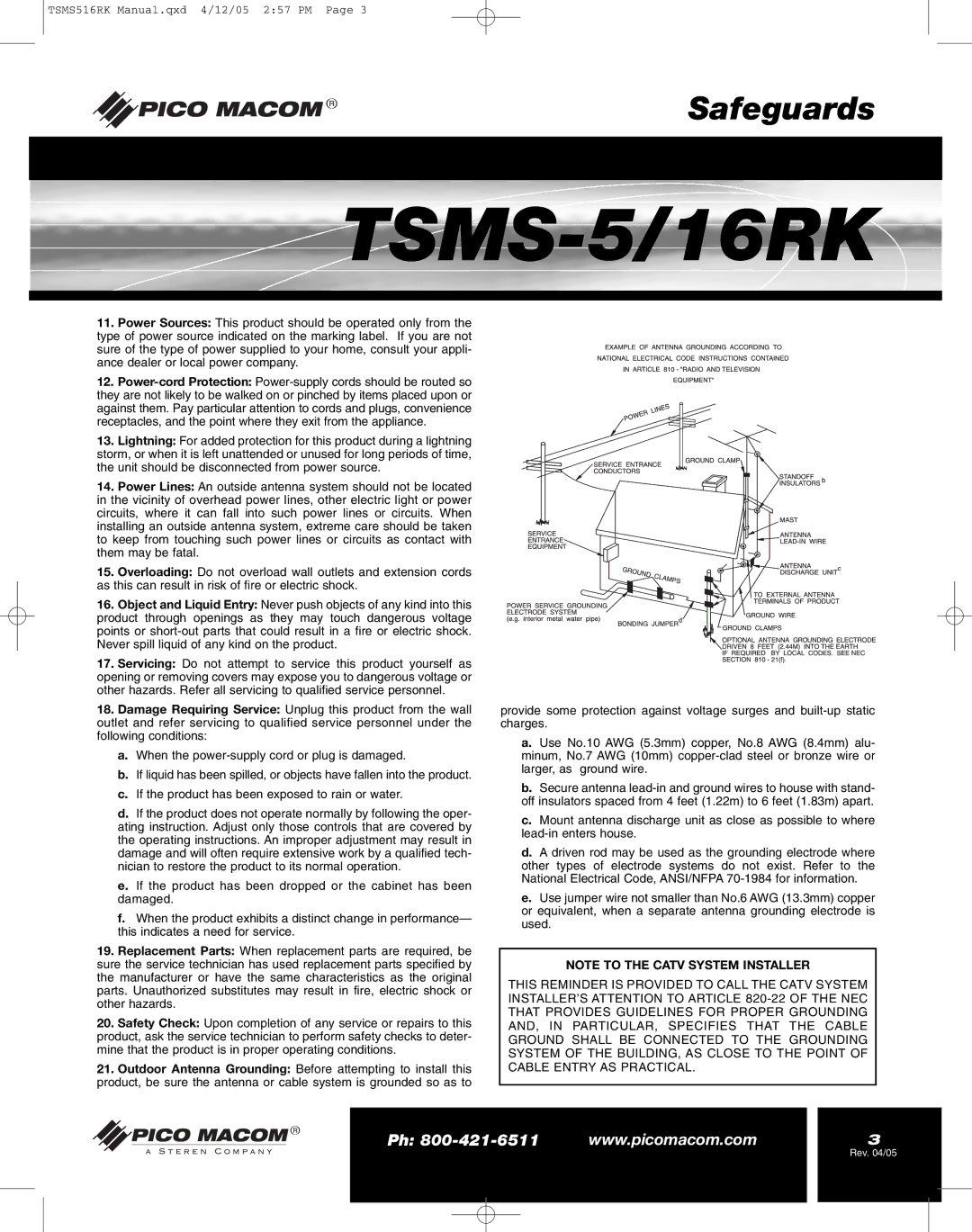 Pico Macom TSMS-5/16RK operation manual TSMS516RK Manual.qxd 4/12/05 257 PM 