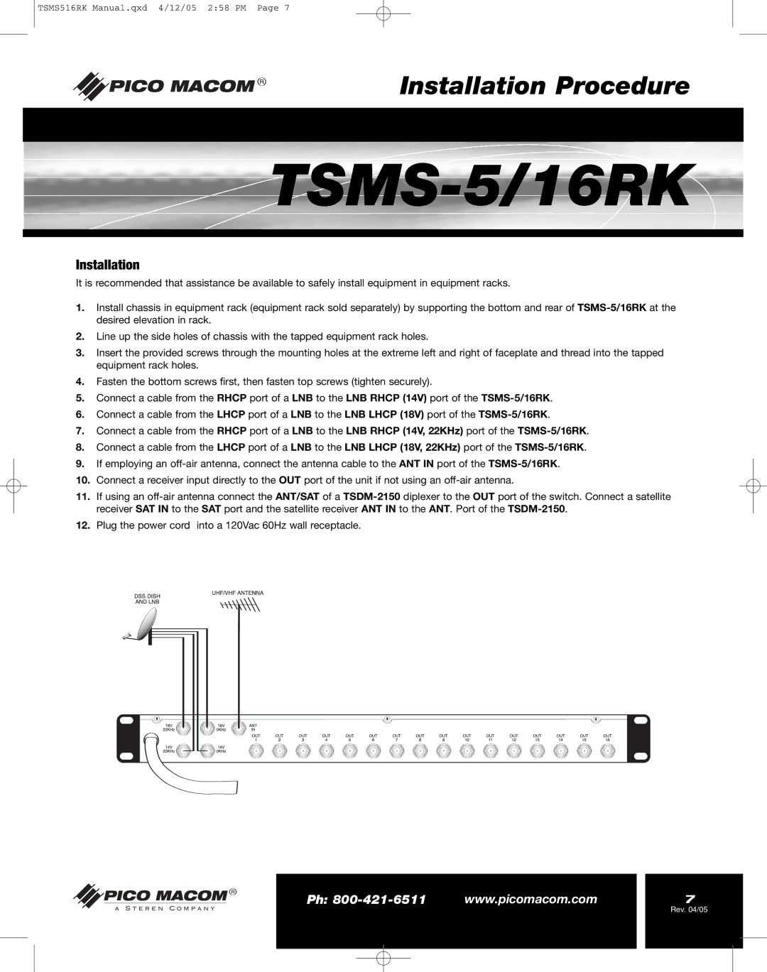 Pico Macom TSMS-5/16RK operation manual Installation 