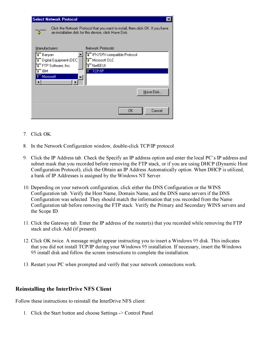 PictureTel 2, 3.1 manual Reinstalling the InterDrive NFS Client 