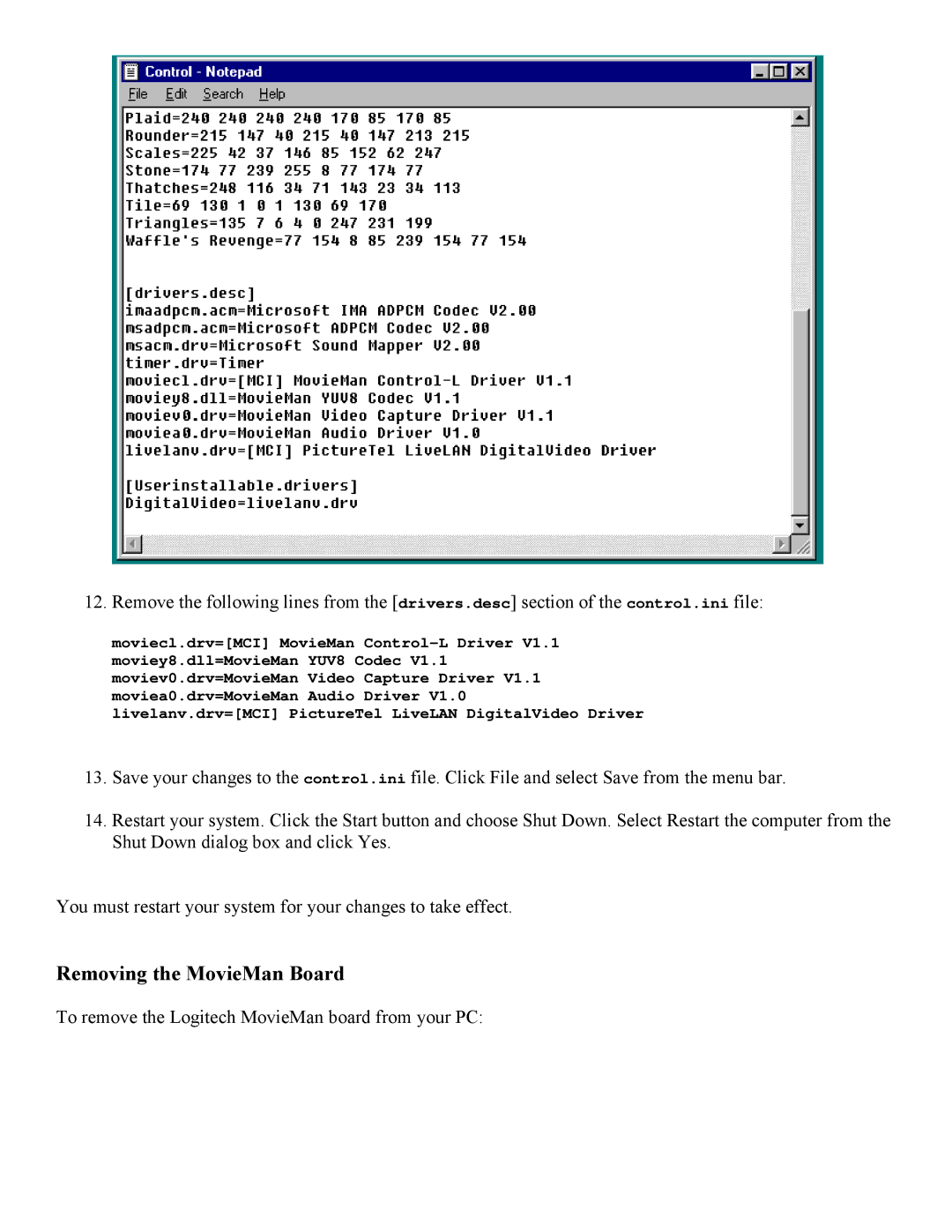 PictureTel 3.1, 2 manual Removing the MovieMan Board 