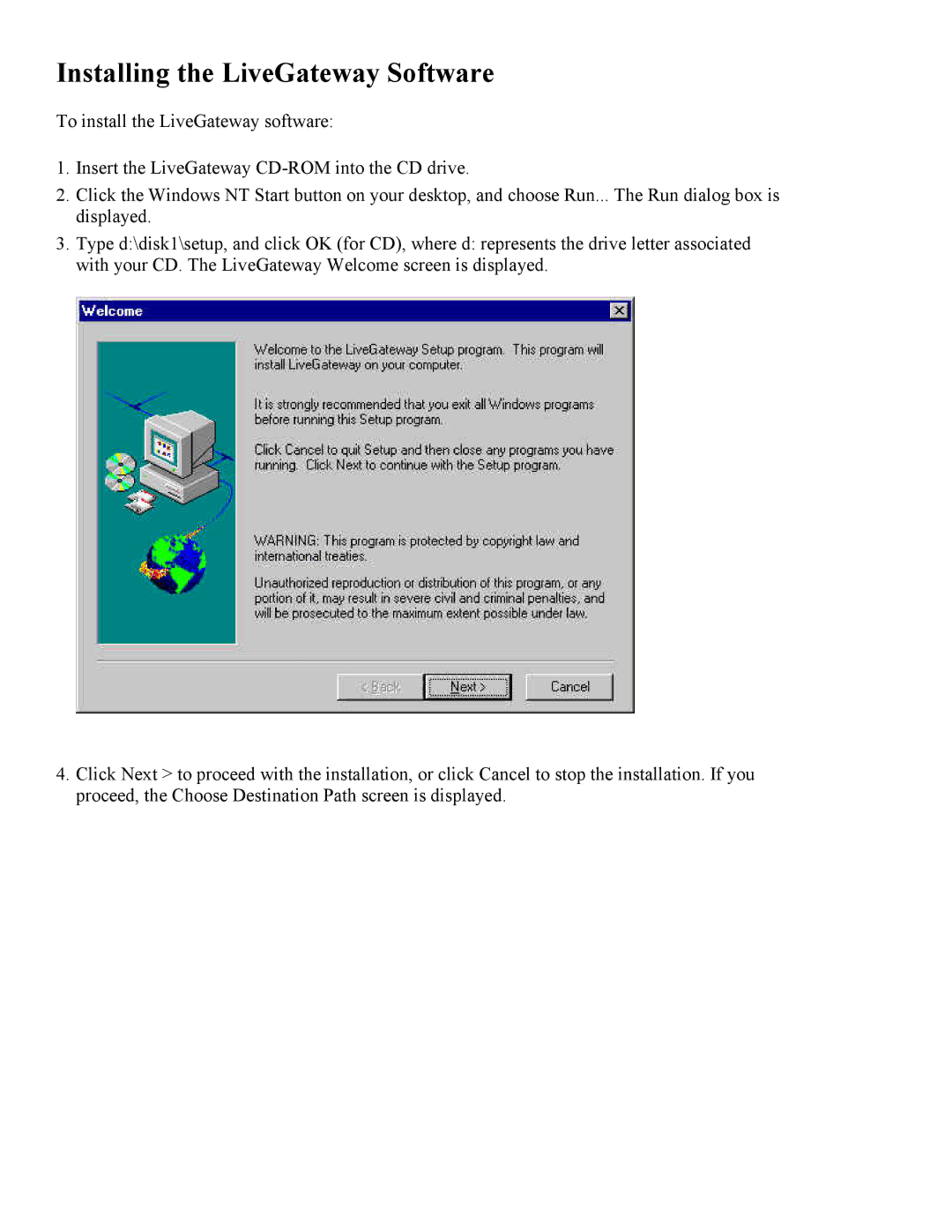 PictureTel 3.1 appendix Installing the LiveGateway Software 