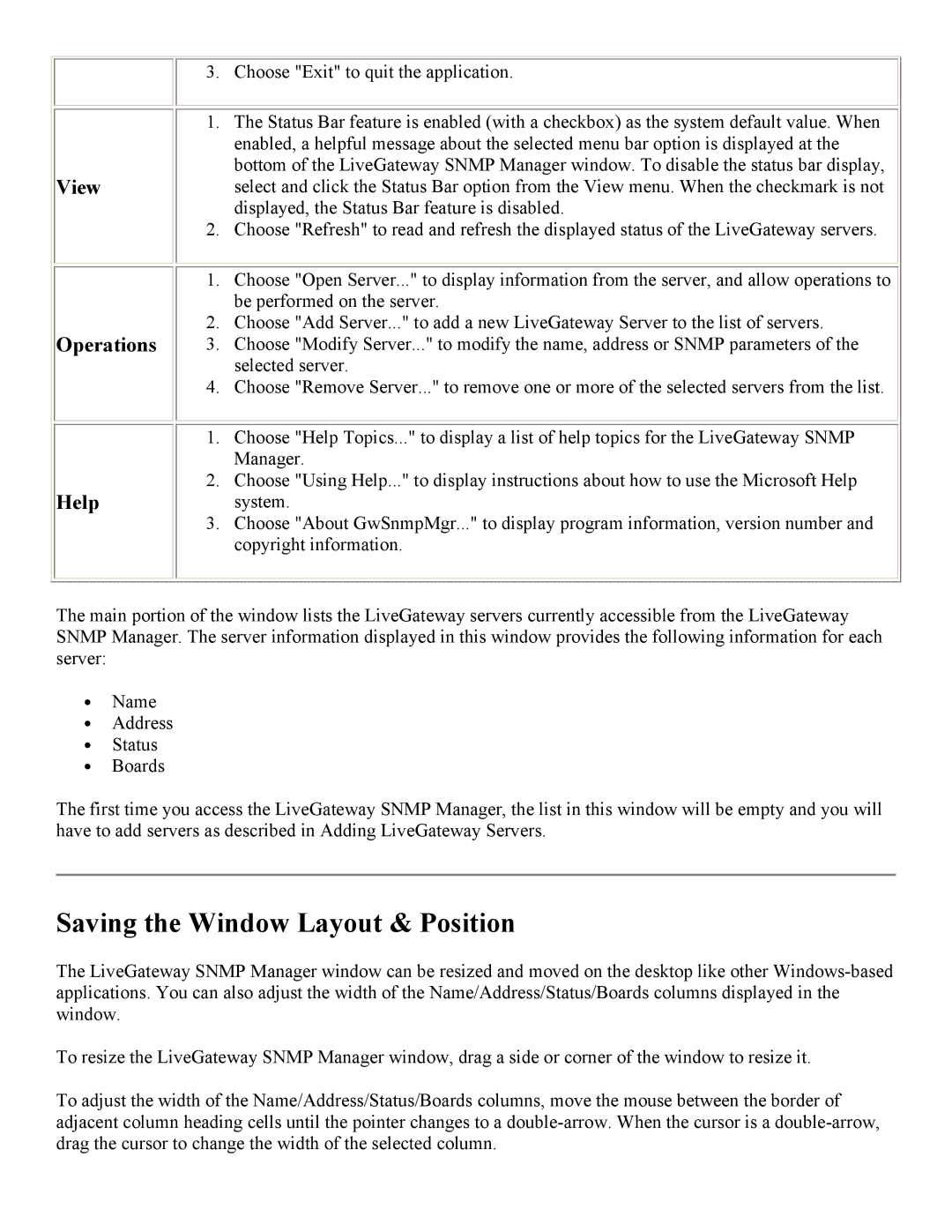 PictureTel 3.1 appendix Saving the Window Layout & Position, View Operations Help 