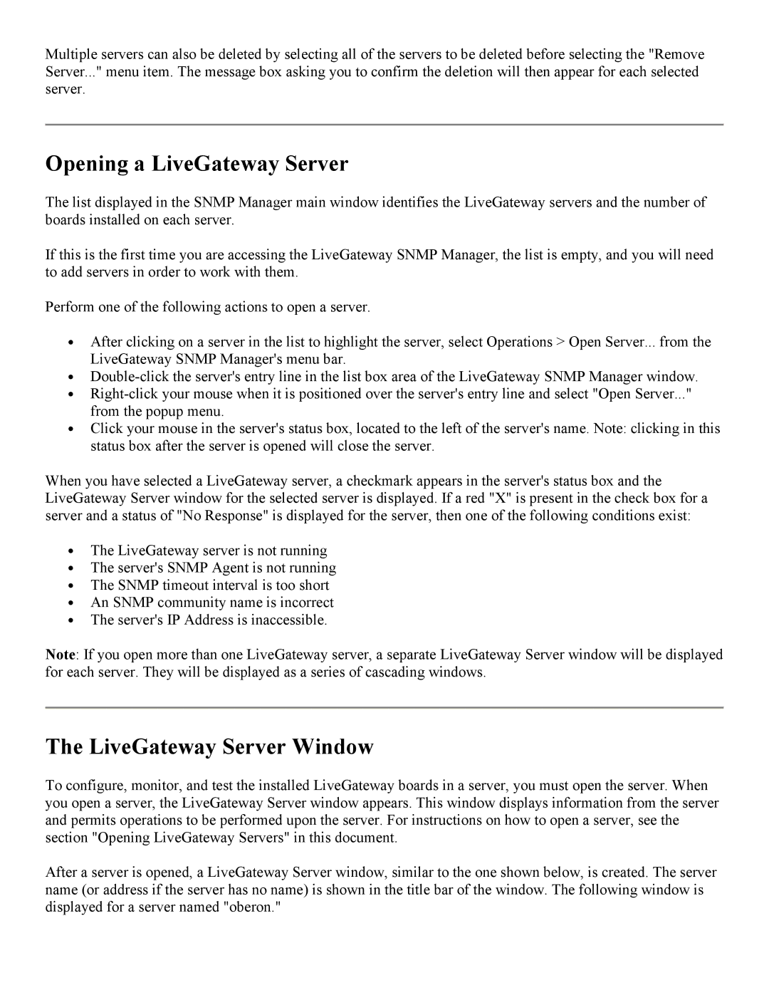 PictureTel 3.1 appendix Opening a LiveGateway Server, LiveGateway Server Window 