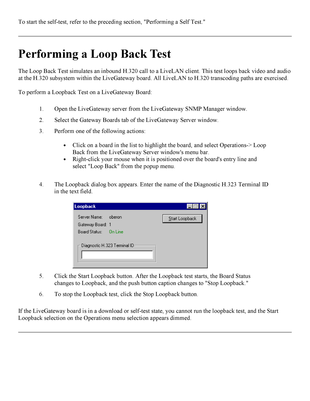 PictureTel 3.1 appendix Performing a Loop Back Test 