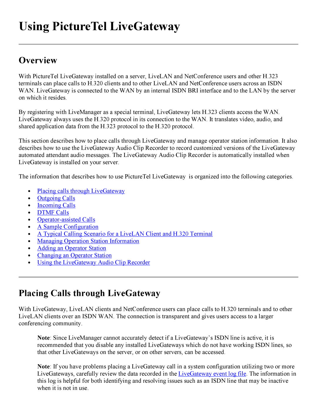 PictureTel 3.1 appendix Using PictureTel LiveGateway, Placing Calls through LiveGateway 