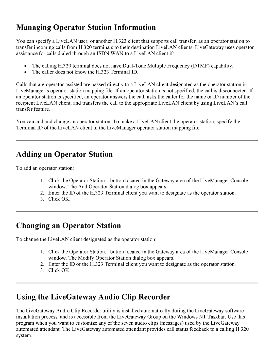 PictureTel 3.1 appendix Managing Operator Station Information, Adding an Operator Station, Changing an Operator Station 